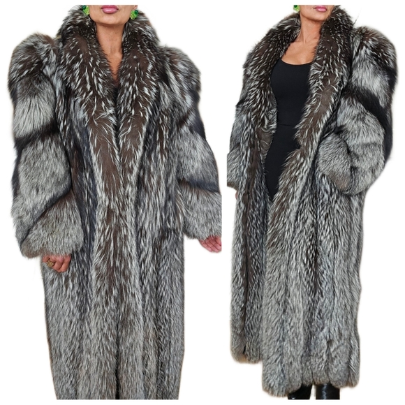 Vintage Genuine "Chubby" Fluffy Silver Indigo Fox Fur Full Length Coat - Picture 5 of 13